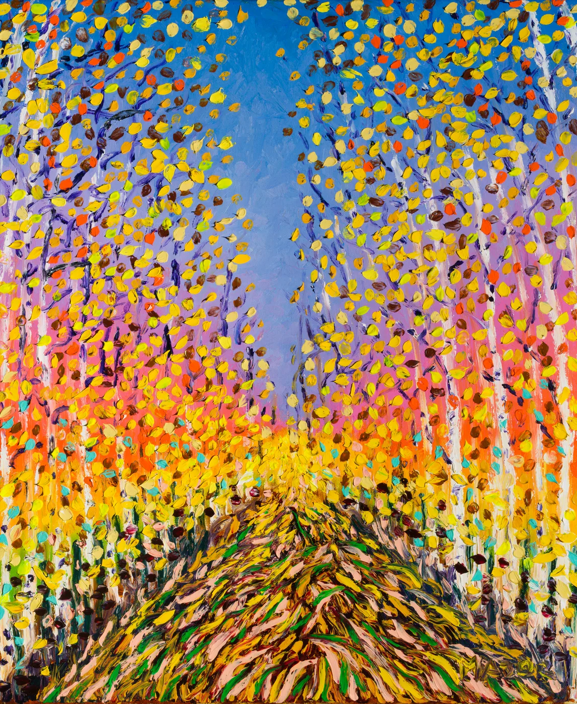 Bosco autunnale dorato — Keili Major Artist, finger painting