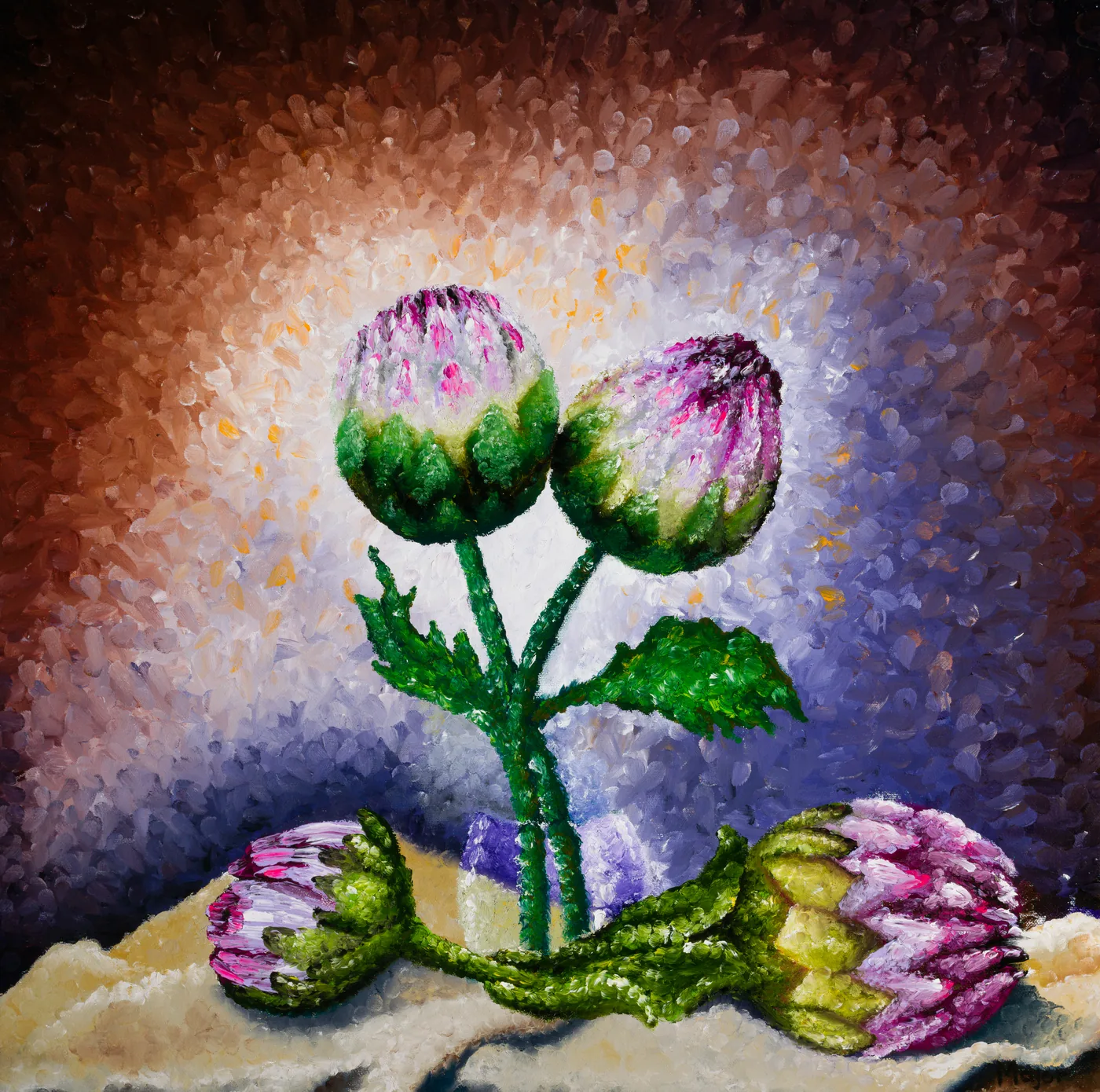 Artichokes still life — Keili Major Artist, finger painting