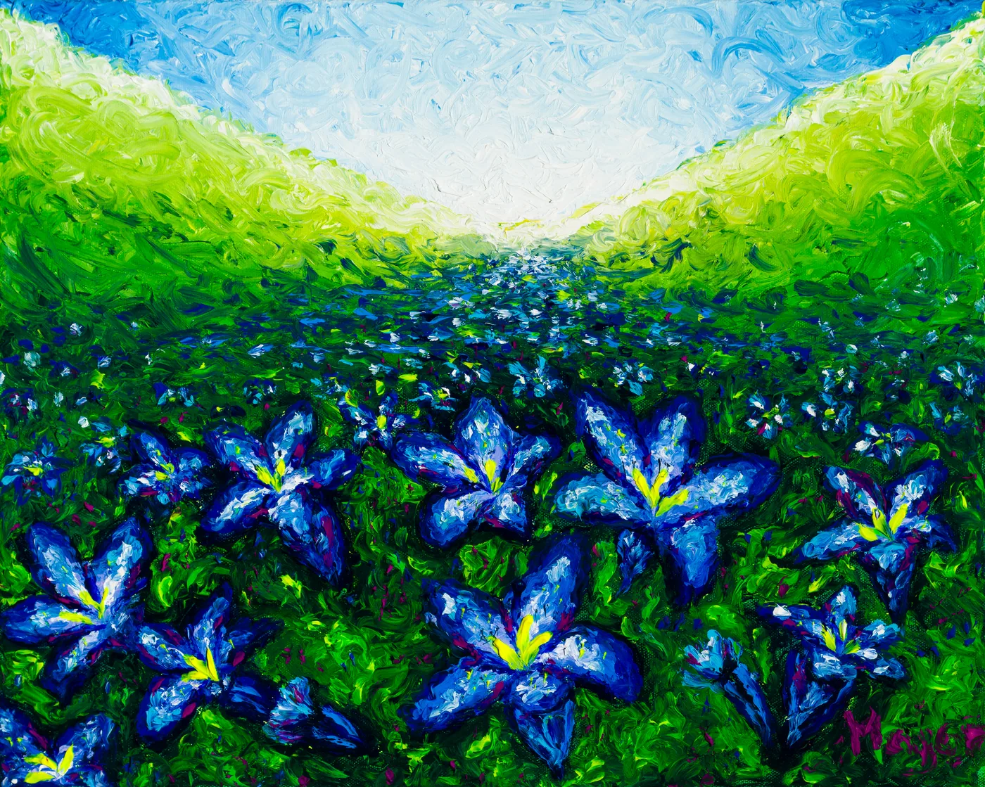 Mountain in Blue Blossoms &mdash; Keili Major, finger painting