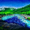 Tanaro I, finger painting di Keili Major, olio su tela di cotone 80x60 cm, Anno Tanaro
