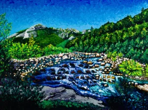 Tanaro II, finger painting by Keili Major, 60×80 cm, oil on cotton — July 2026