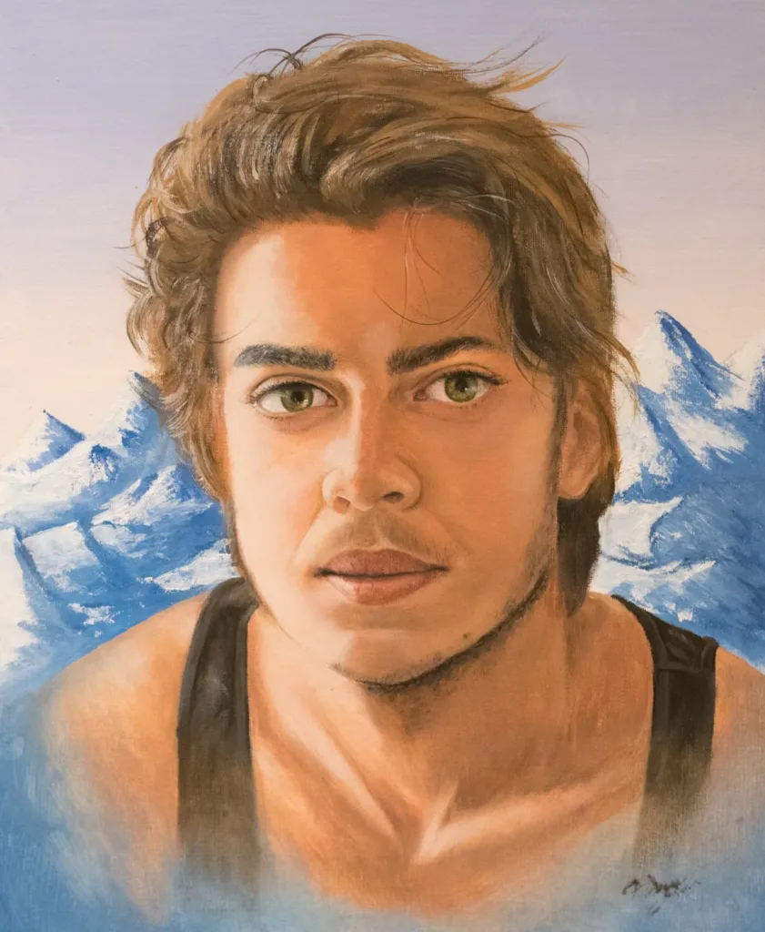 Ritratto di Claudio, pittura realistica di Keili Major, olio su tela 34&times;42 cm, 2016