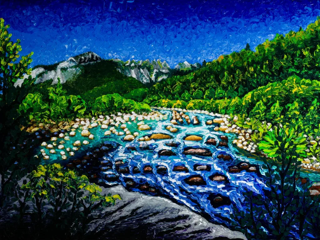 Tanaro III, finger painting by Keili Major, August 2026, 60&times;80 cm, oil on cotton canvas &mdash; third painting of the Anno Tanaro series.