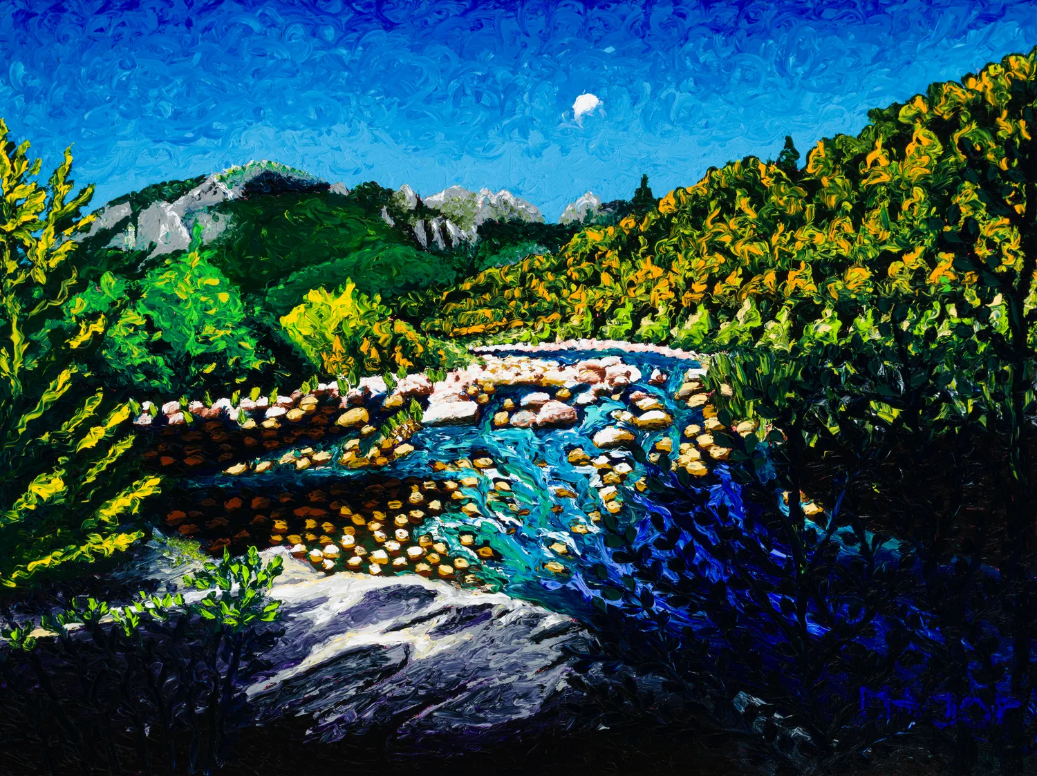 Tanaro IV, finger painting di Keili Major, 60×80 cm, olio su cotone