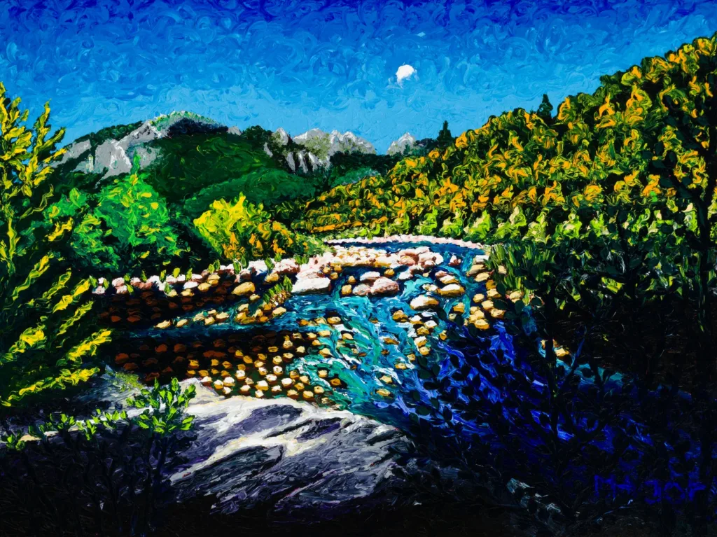 Tanaro IV, finger painting by Keili Major, 60&times;80 cm, oil on cotton &mdash; September 2026